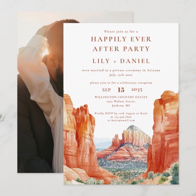 Invitación Happily Ever After Photo Desert Wedding (Anverso / Reverso)