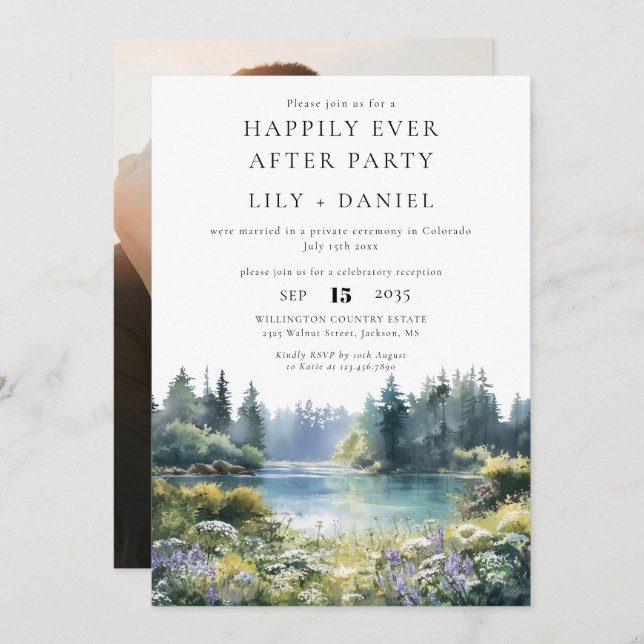 Invitación Happily Ever After Photo Forest Lakeside Wedding (Anverso / Reverso)