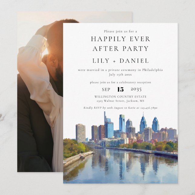 Invitación Happily Ever After Photo Philadelphia Wedding (Anverso / Reverso)
