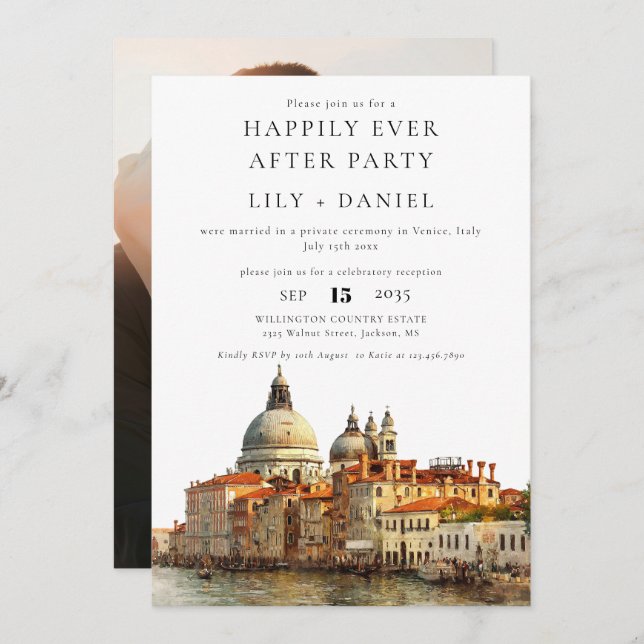Invitación Happily Ever After Photo Venice Wedding (Anverso / Reverso)