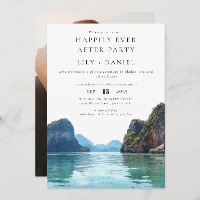 Invitación Happily Ever After Phuket Thailand Photo Wedding (Anverso / Reverso)