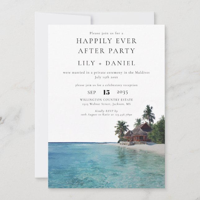 Invitación Happily Ever After Tropical Beach Wedding (Anverso)