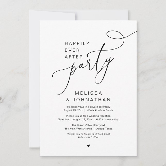Invitación Happily Ever After Wedding Elopement Party (Anverso)