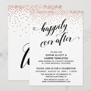 Invitación Happily Ever Ever Hearts Script Confeti de Cobre