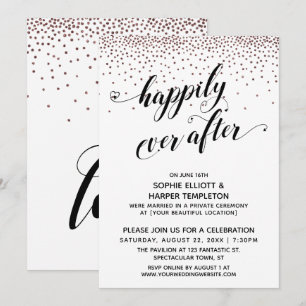 Invitación Happily Ever Ever Hearts Script Rose Gold Confeti