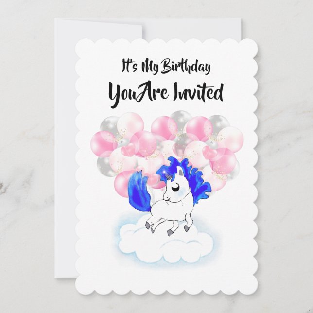 Invitación Happiness magic unicorn (Anverso)