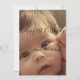 Invitación Happy 1st birthday name photo date stylish calligr