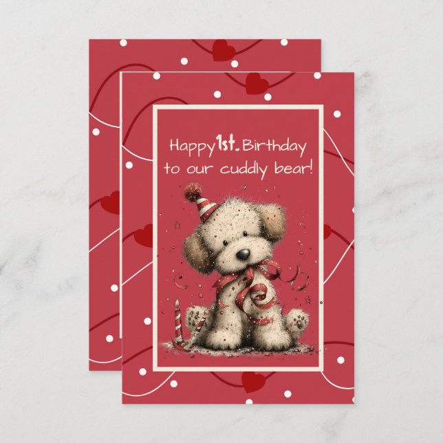 Invitación Happy 1st. Birthday to Our Cuddly Bear (Anverso / Reverso)