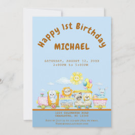 Invitación Happy 1st Birthday Train Birthday Party Invitation