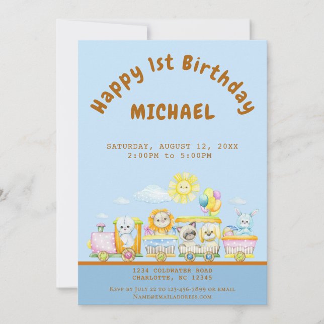 Invitación Happy 1st Birthday Train Birthday Party Invitation (Anverso)