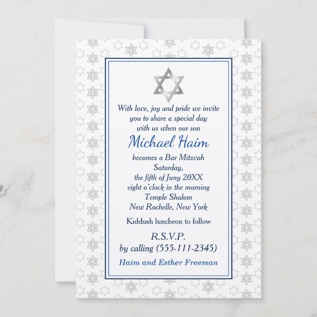 Invitación Happy Bar Mitzvah 20XX Tefillin Stylish (Anverso)