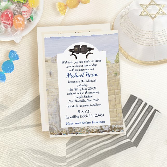 Invitación Happy Bar Mitzvah Jerusalem Kotel Tefillin Vintage (Subido por el creador)
