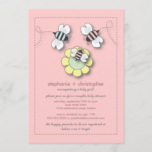 Invitación Happy Bee Family Couples Baby Shower for Chica