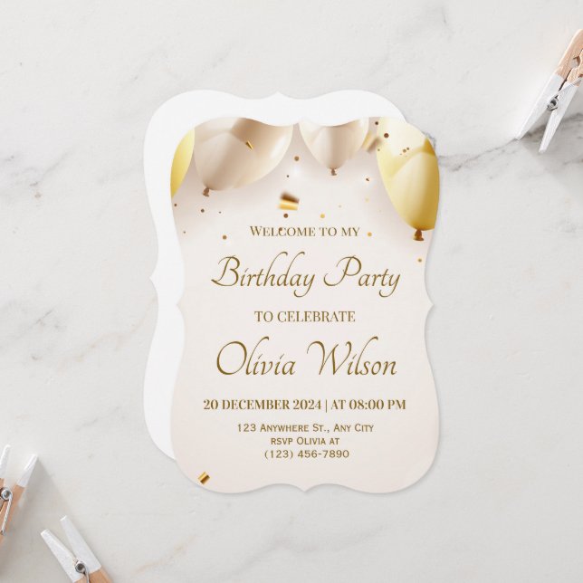 Invitación Happy Birthday Balloon Invite – Bright & Cheerful (Anverso/Reverso In Situ)