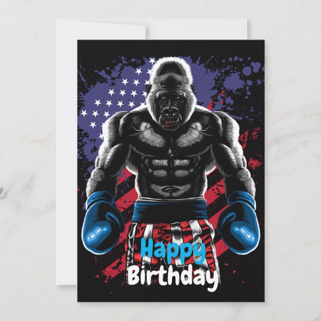 Invitación Happy Birthday boxer gorilla (Anverso)