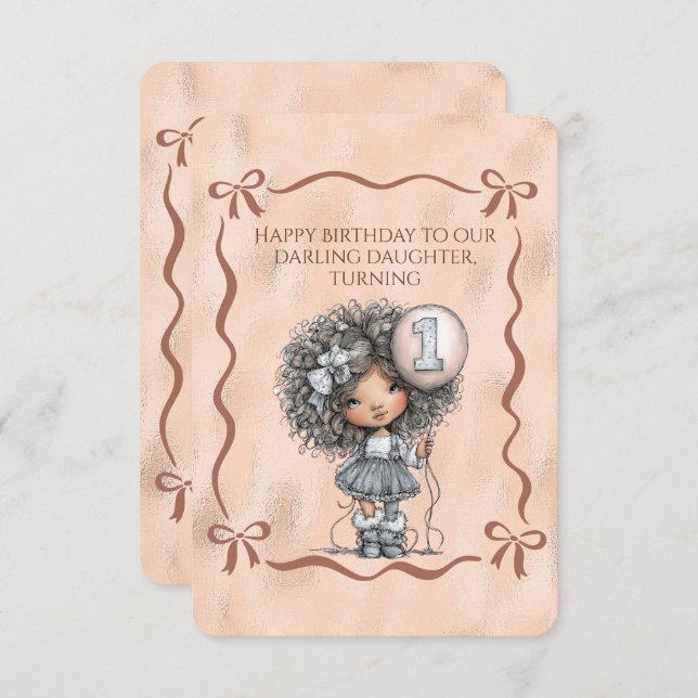 Invitación Happy Birthday Darling Daughter Turning 1 (Anverso / Reverso)