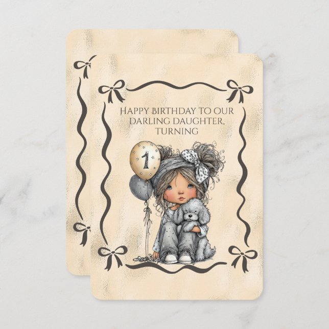 Invitación Happy Birthday Darling Daughter Turning 1 (Anverso / Reverso)