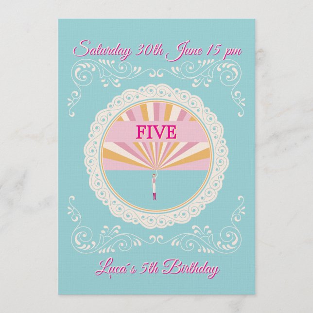 Invitación Happy Birthday Fun Invitation Card, Blue RSVP (Anverso)