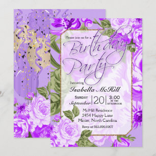 Invitación Happy BIrthday - Lavender Purple Floral Design