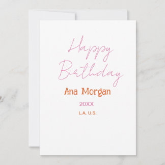 INVITACIÓN HAPPY BIRTHDAY PINK ORANGE NAME SIMPLE YEAR PLACE 