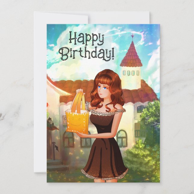 Invitación Happy Birthday Vintage Invitation Girl Cartoon (Anverso)