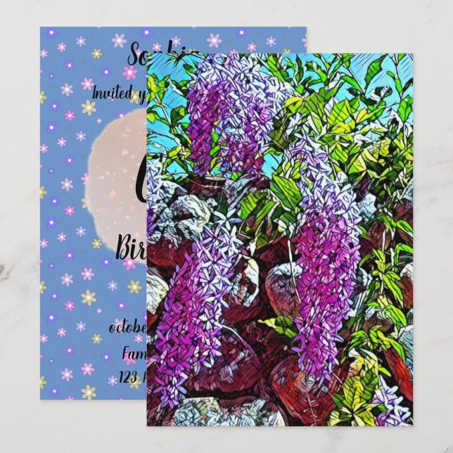 Invitación Happy blooming flower (Anverso / Reverso)