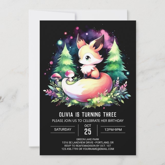Invitación Happy Boho Fox Birday digital (Anverso)