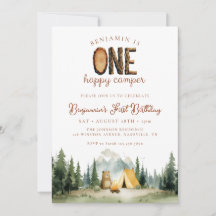 Happy Camper Forest Bear 1st Birthday