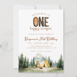 Invitación Happy Camper Forest Bear 1st Birthday