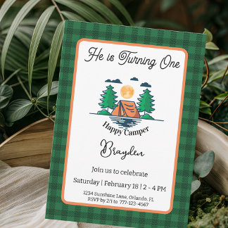 Invitación Happy Camper Invitation Kids Birthday Party Card
