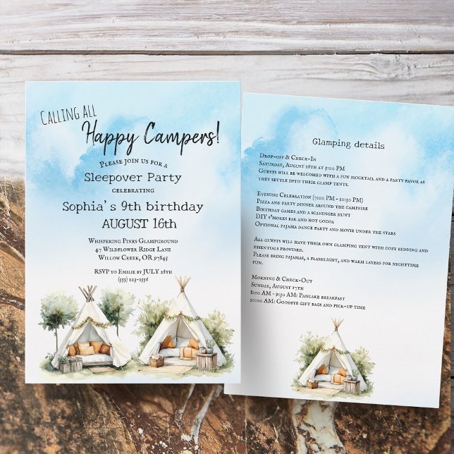 Invitación Happy Campers glamp teepee tienda de dormir (Subido por el creador)