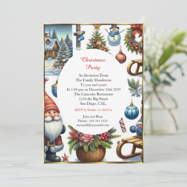 Invitación Happy Christmas beautiful party friends family (Anverso de pie)