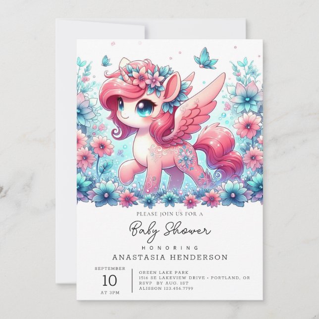 Invitación Happy Cute Unicorn Baby Shower (Anverso)