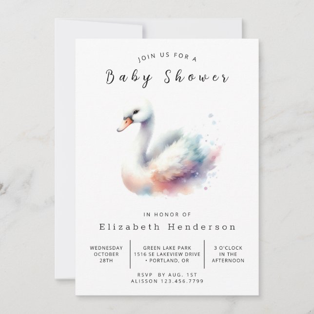 Invitación Happy Digital Swan Baby Shower (Anverso)