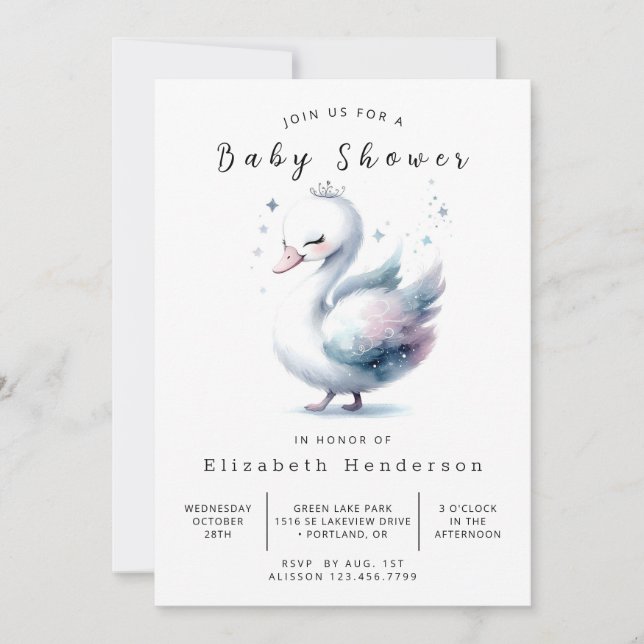 Invitación Happy Digital Swan Baby Shower (Anverso)