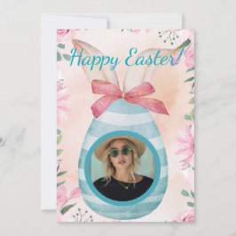 Invitación Happy Easter - blue egg with photo option 