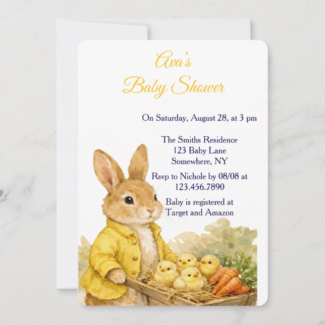 Invitación Happy Easter Bunny Rabbit Baby Shower Invitation (Reverso)