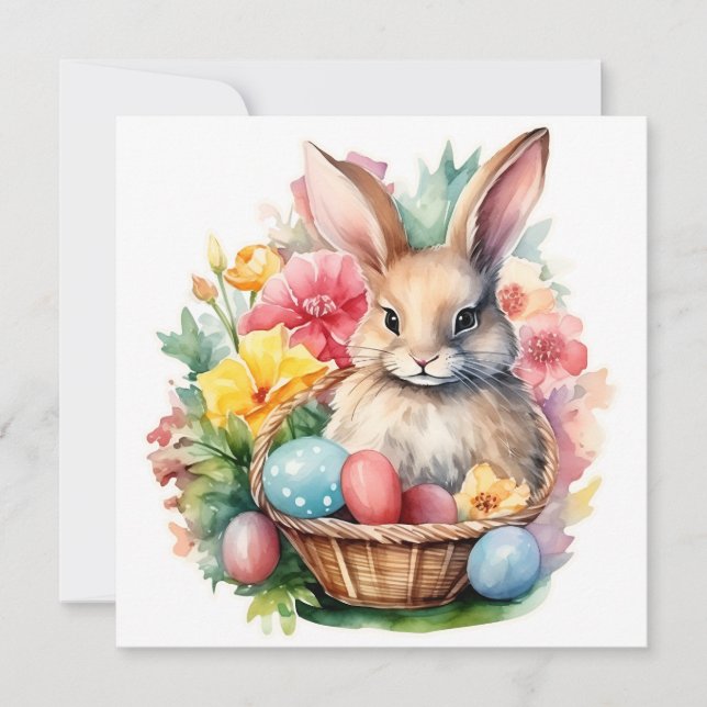 Invitación Happy Easter Bunny Watercolor (Anverso)