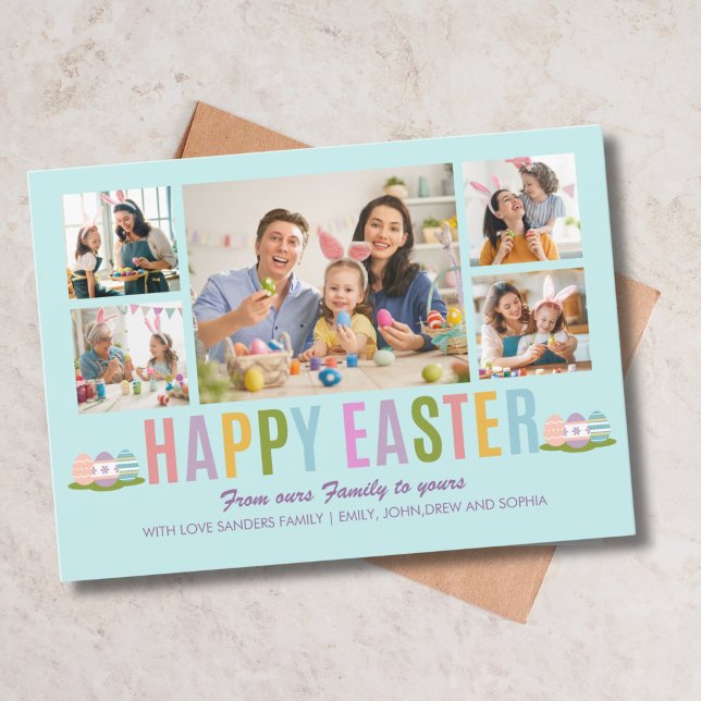 Invitación Happy Easter Family Photo Collage Blue (Subido por el creador)