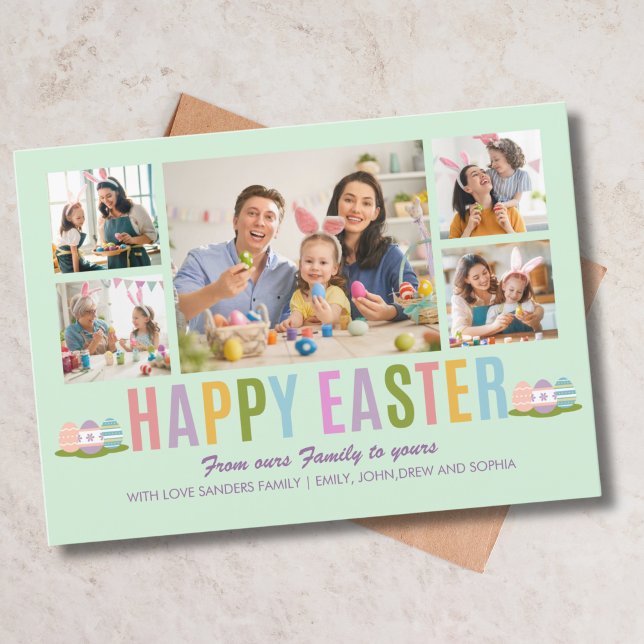 Invitación Happy Easter Family Photo Collage Green (Subido por el creador)