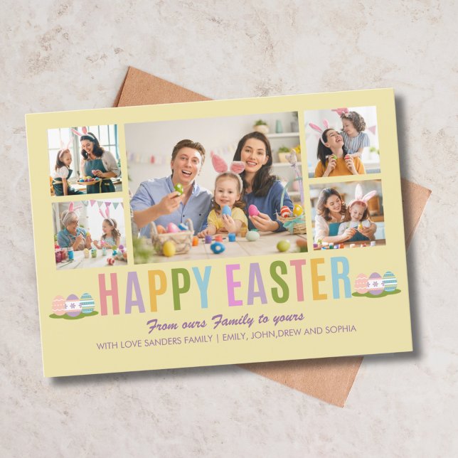Invitación Happy Easter Family Photo Collage Yellow (Subido por el creador)
