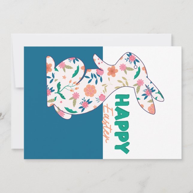 Invitación Happy Easter Floral Bunny Editable Greet Card (Anverso)