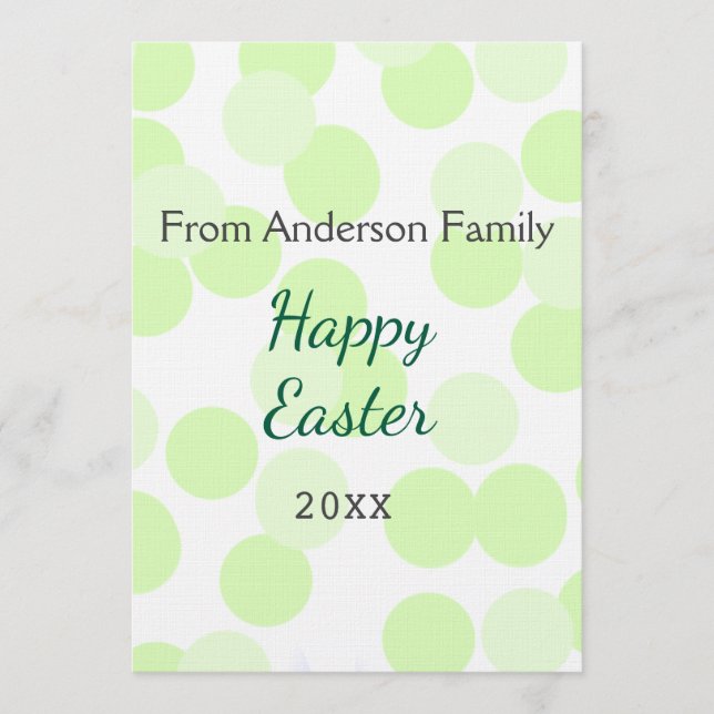 Invitación Happy Easter gray green polka dots family name (Anverso)