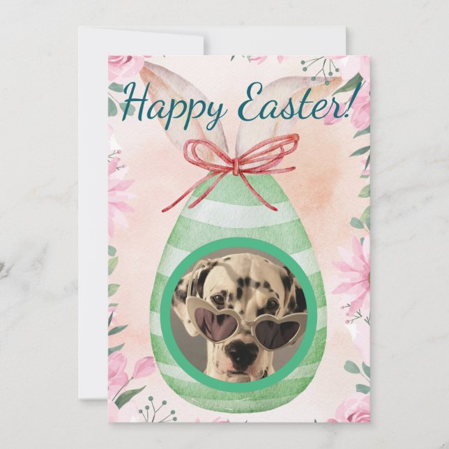 Invitación Happy Easter - green egg photo (Anverso)