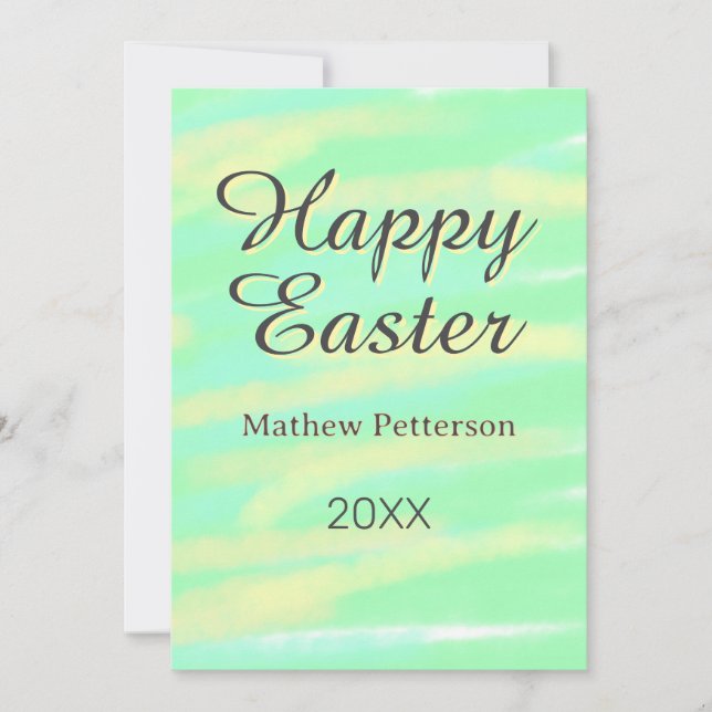 Invitación Happy Easter green yellow pastel gray name year  (Anverso)