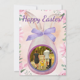 Invitación Happy Easter pink egg with bow insert photo