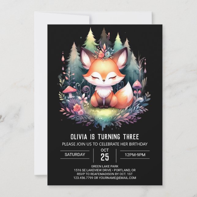 Invitación Happy Fantasy Fox Birday digital (Anverso)