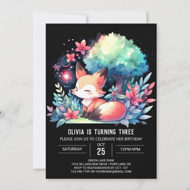 Invitación Happy Fantasy Fox Birday digital (Anverso)