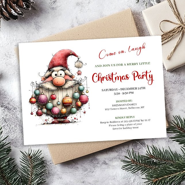 Invitación Happy Funny Santa Red and Green Festive Party   (Happy Funny Santa Red and Green Festive Party Invite)