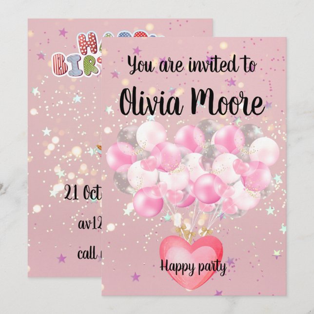 Invitación Happy glitter magic baby sweet (Anverso / Reverso)